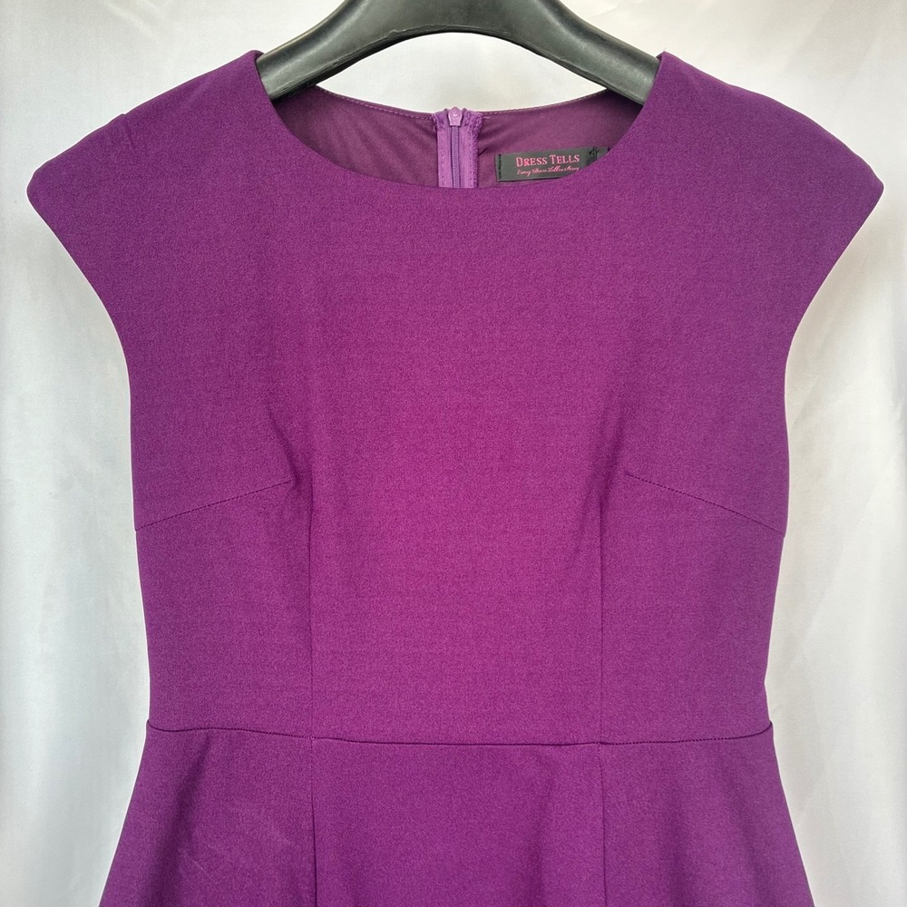 Classic Fit and Flare Rockabilly Dress W Large Purple Excellent Cap Sleeve Midi - Picture 3 of 10